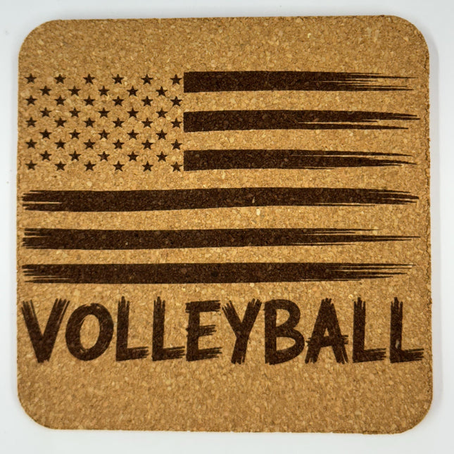 Volleyball Cork Coaster Set – Laser Engraved Sports Gift for Players, Coaches & Fans – 4-Pack