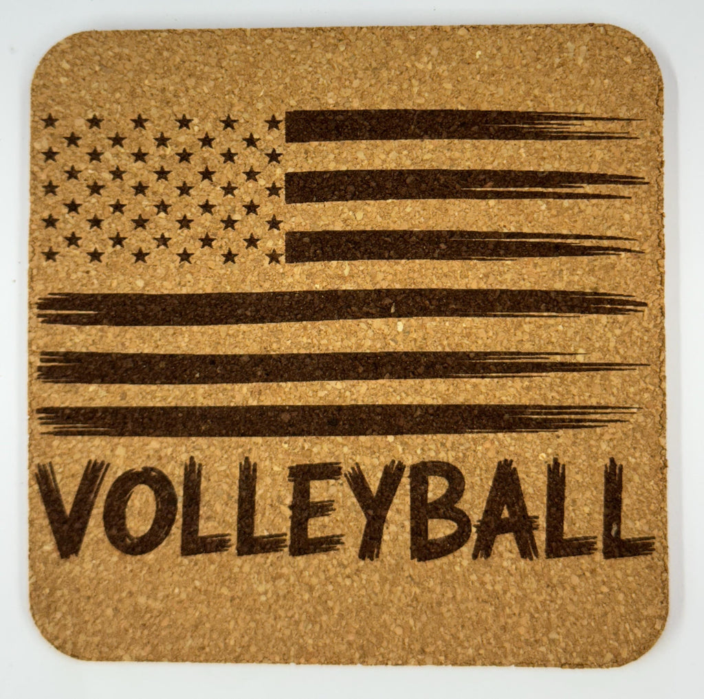 Volleyball Cork Coaster Set – Laser Engraved Sports Gift for Players, Coaches & Fans – 4-Pack