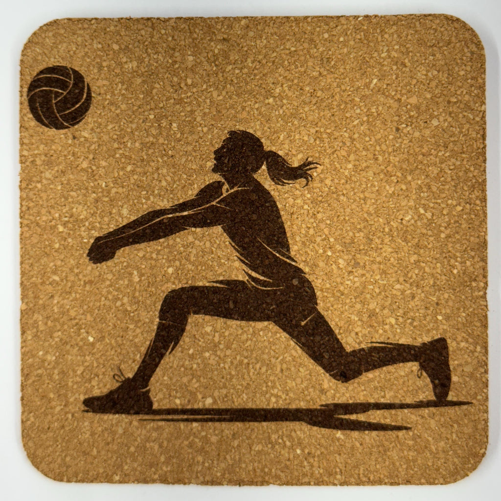 Volleyball Cork Coaster Set – Laser Engraved Sports Gift for Players, Coaches & Fans – 4-Pack