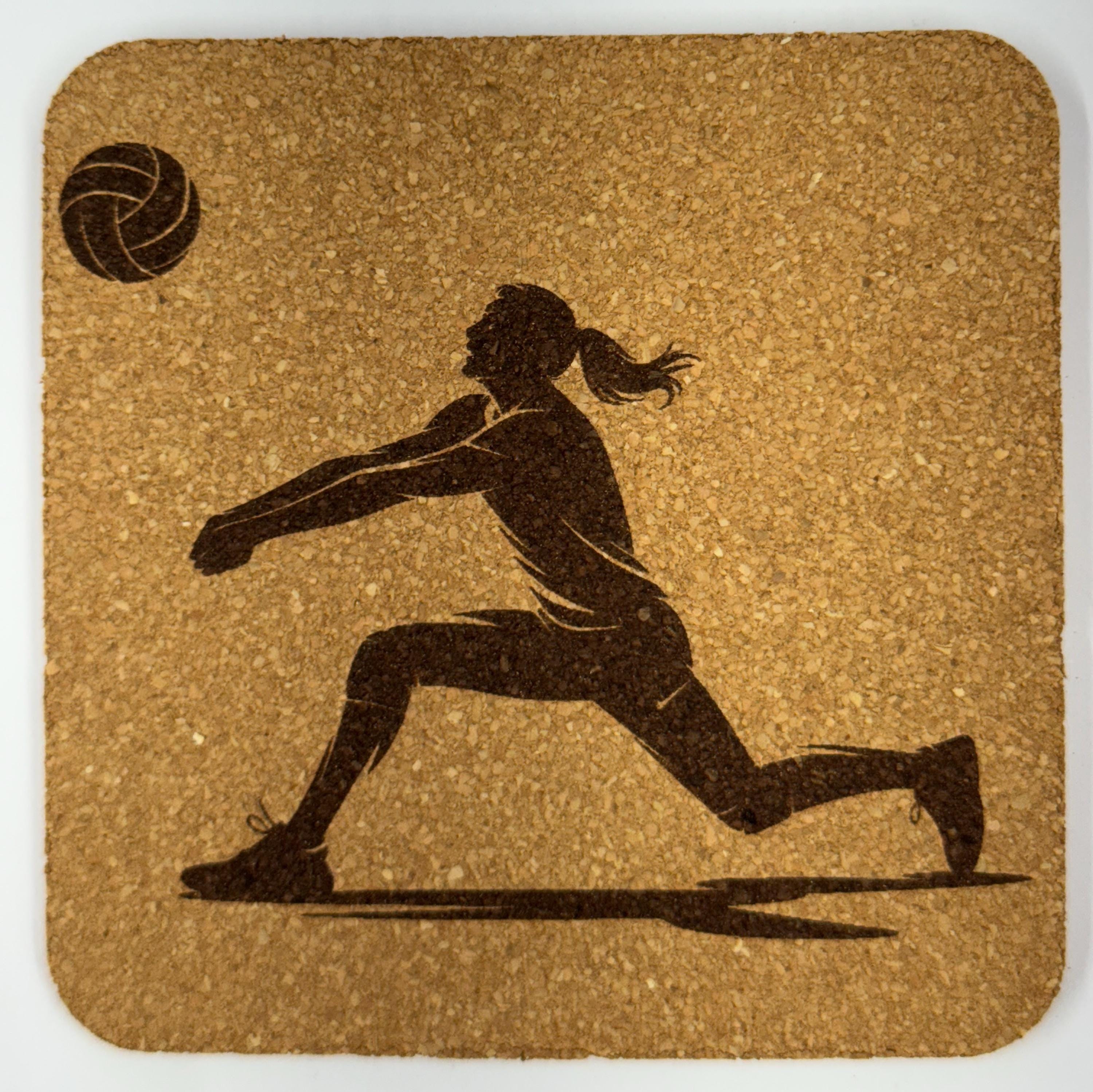 Volleyball Cork Coaster Set – Laser Engraved Sports Gift for Players, Coaches & Fans – 4-Pack