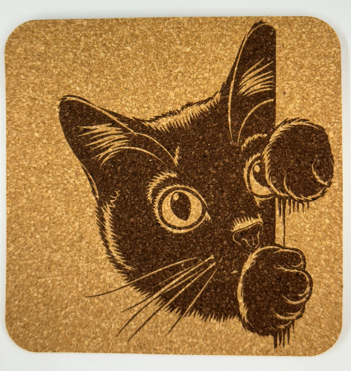 Peeking Cat Cork Coaster Set #2 – Adorable Laser Engraved Kitty Designs – 4-Pack
