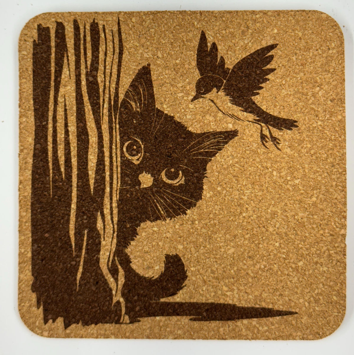 Peeking Cat Cork Coaster Set #2 – Adorable Laser Engraved Kitty Designs – 4-Pack