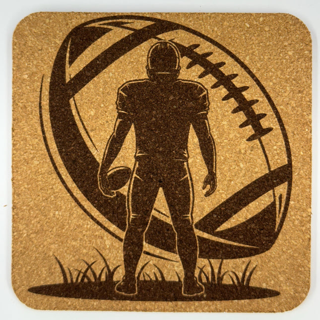 Football Cork Coaster Set – Laser Engraved Sports Coasters for Players & Fans – 4-Pack