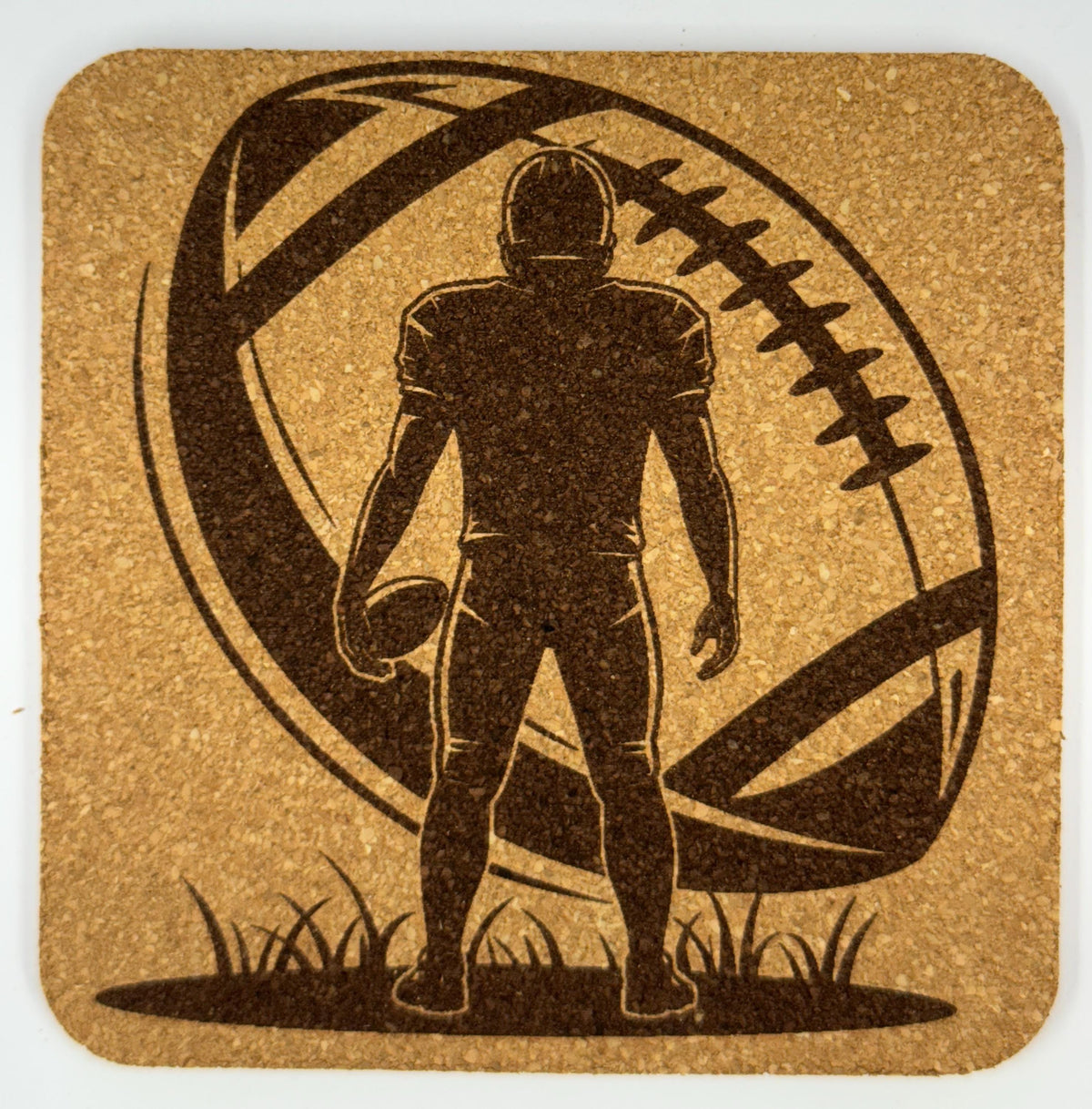 Football Cork Coaster Set – Laser Engraved Sports Coasters for Players & Fans – 4-Pack