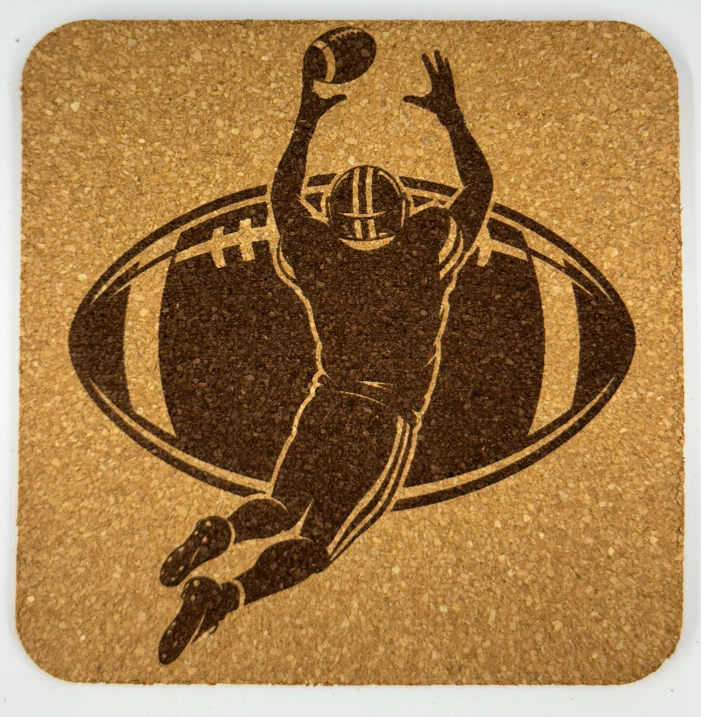 Football Cork Coaster Set – Laser Engraved Sports Coasters for Players & Fans – 4-Pack