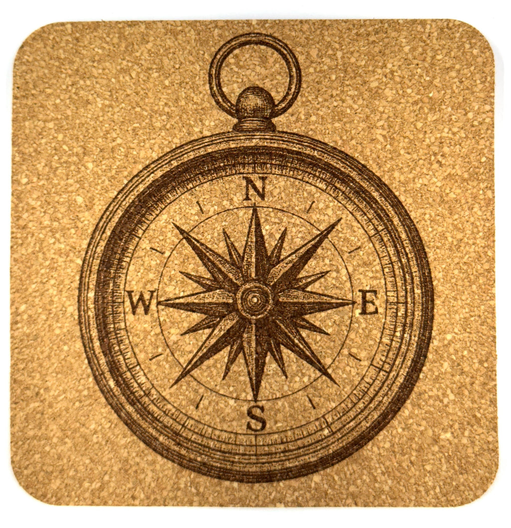 Nautical Maritime Set of 4 Laser Engraved Cork Drink Coasters