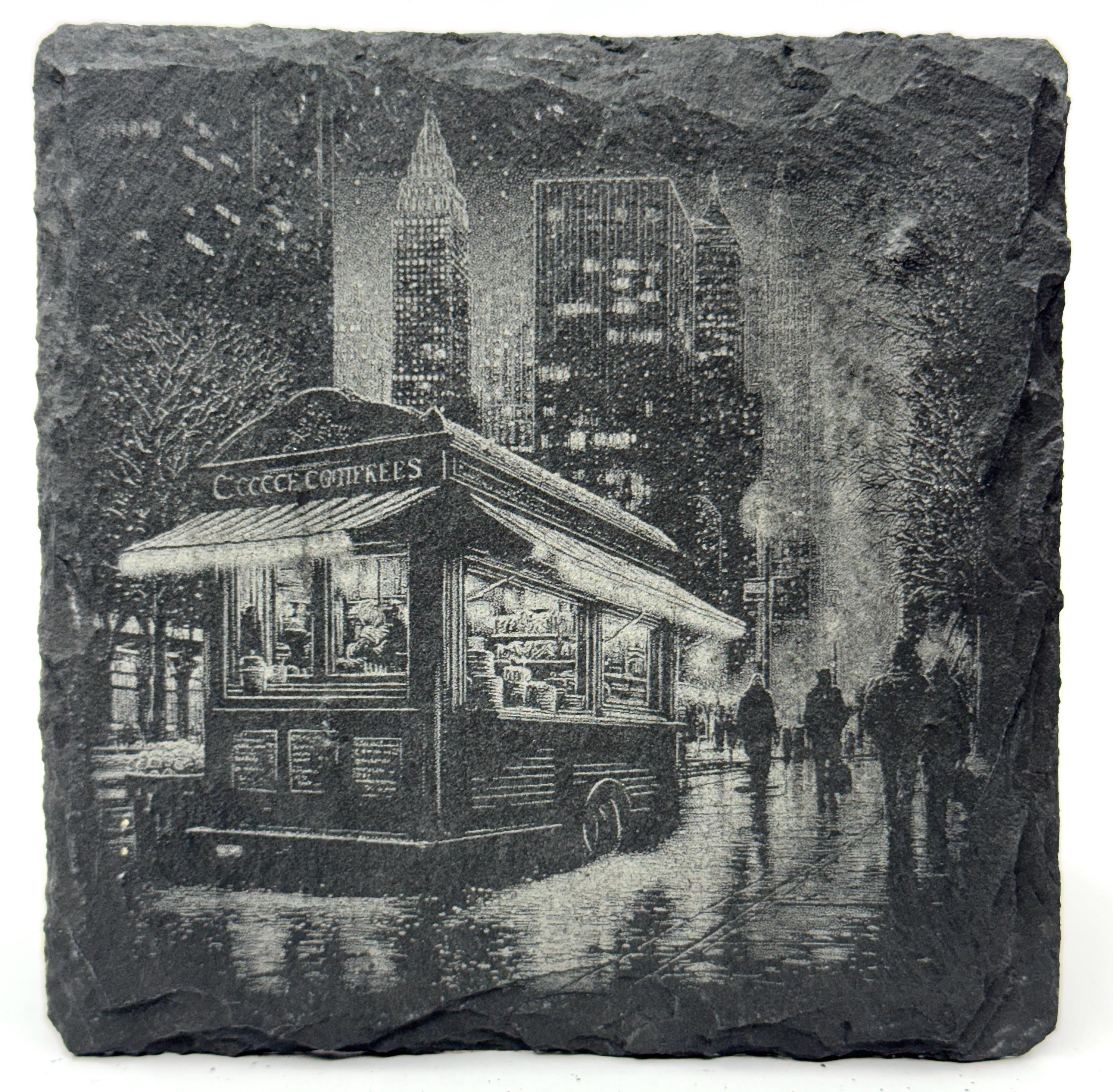 Urban Winter Nights – Engraved Slate Coaster Set of 4
