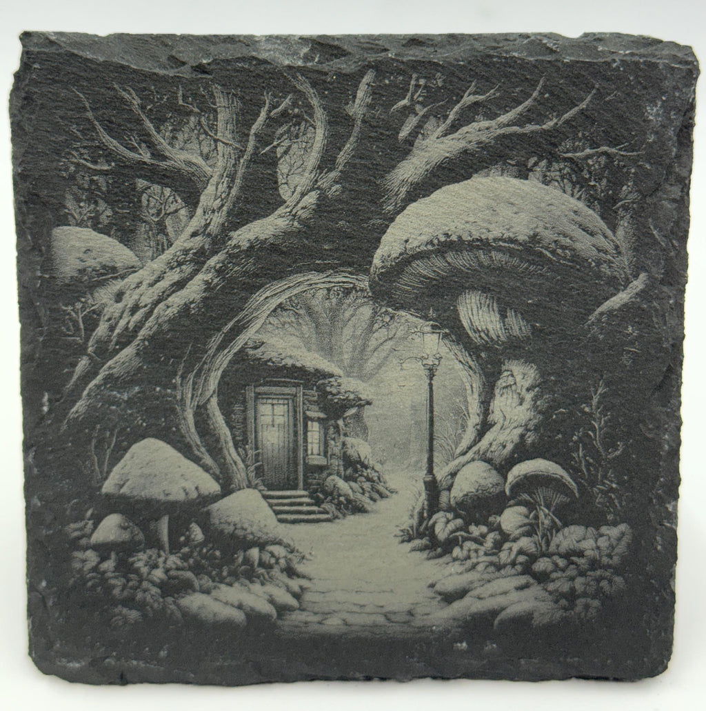 Enchanted Mushroom Forest Slate Coaster Set – Fairy Woodland Fantasy Art (4 Pack)