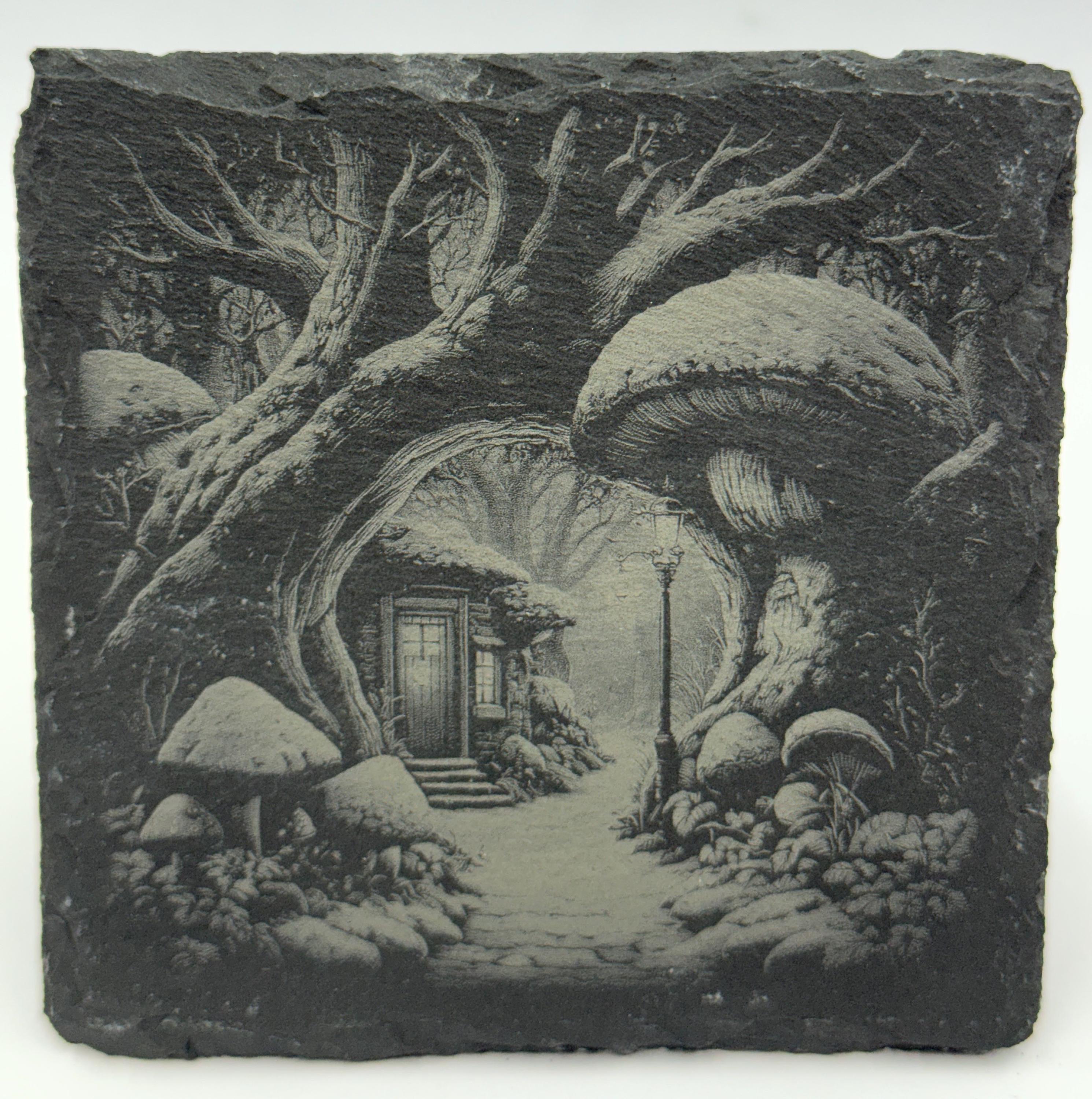 Enchanted Mushroom Forest Slate Coaster Set – Fairy Woodland Fantasy Art (4 Pack)
