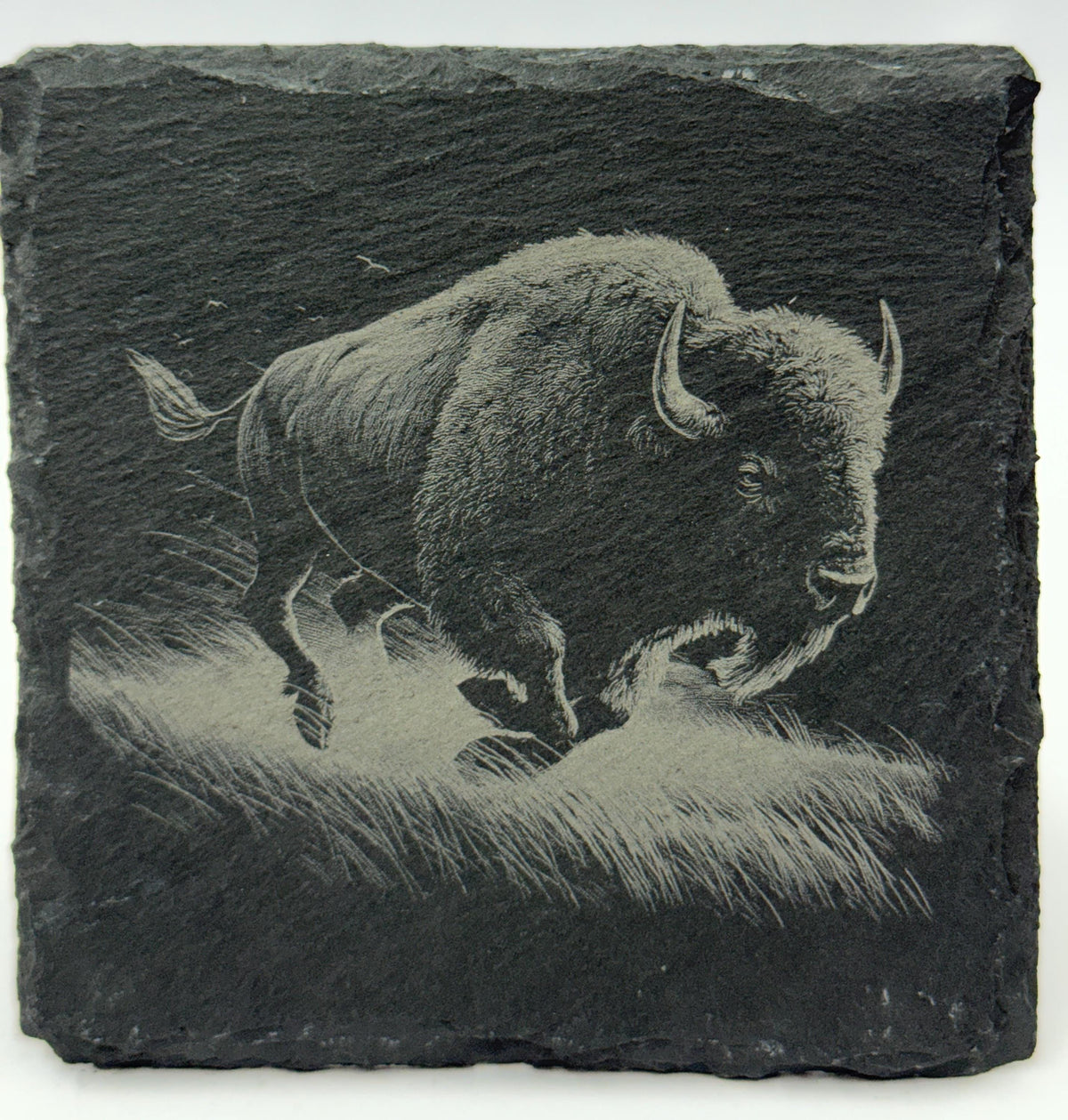 Majestic Bison Slate Coaster Set – Engraved Buffalo Wildlife Art (4 Pack)