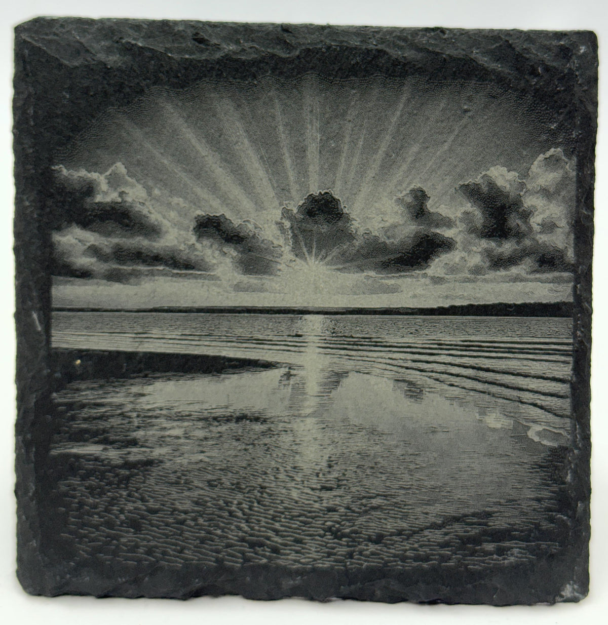 Coastal Beach Slate Coaster Set – Engraved Ocean Scenes & Shoreline Art (4 Pack)