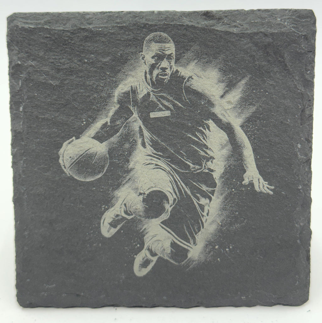 Basketball Slate Coaster Set – Engraved Action Player Designs (4 Pack)