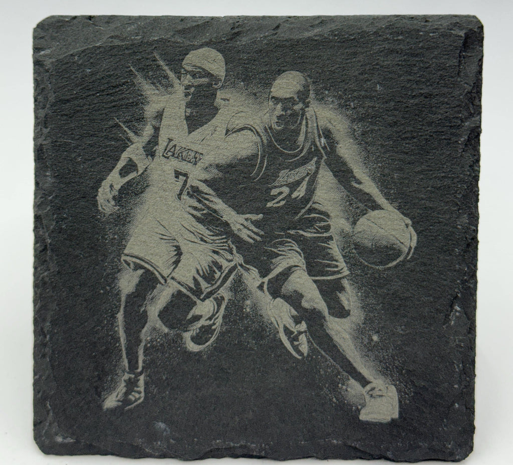Basketball Slate Coaster Set – Engraved Action Player Designs (4 Pack)