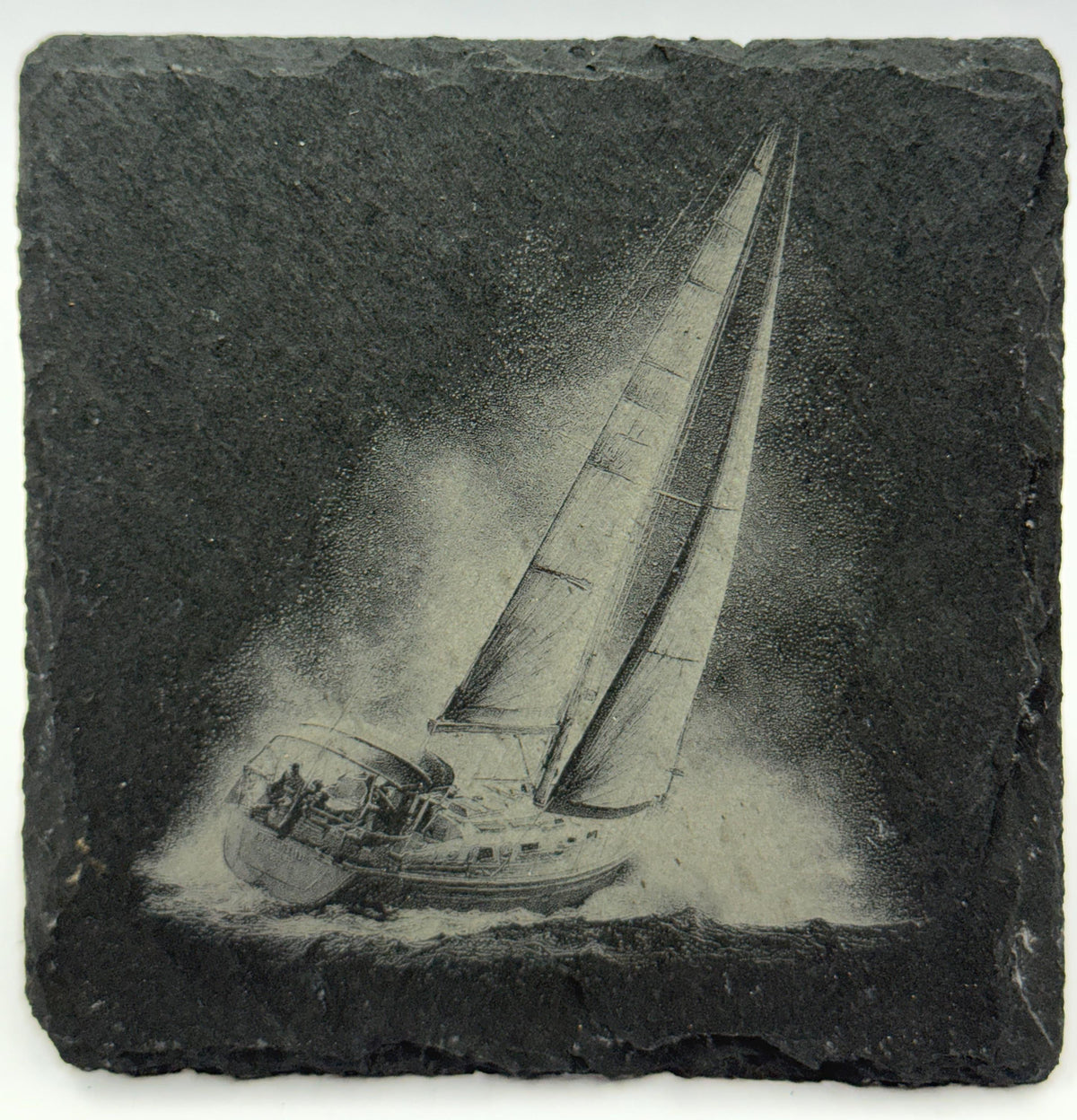 Sailboat Slate Coaster Set – Engraved Nautical Sailing Art (4 Pack)