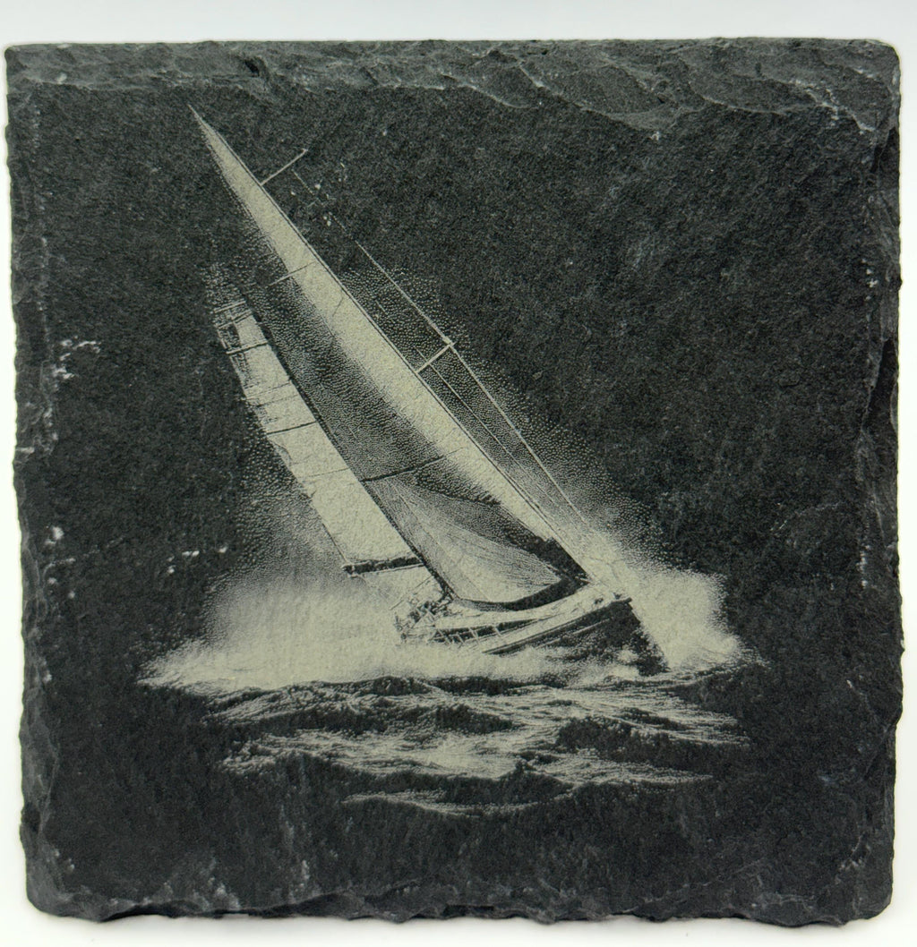 Sailboat Slate Coaster Set – Engraved Nautical Sailing Art (4 Pack)