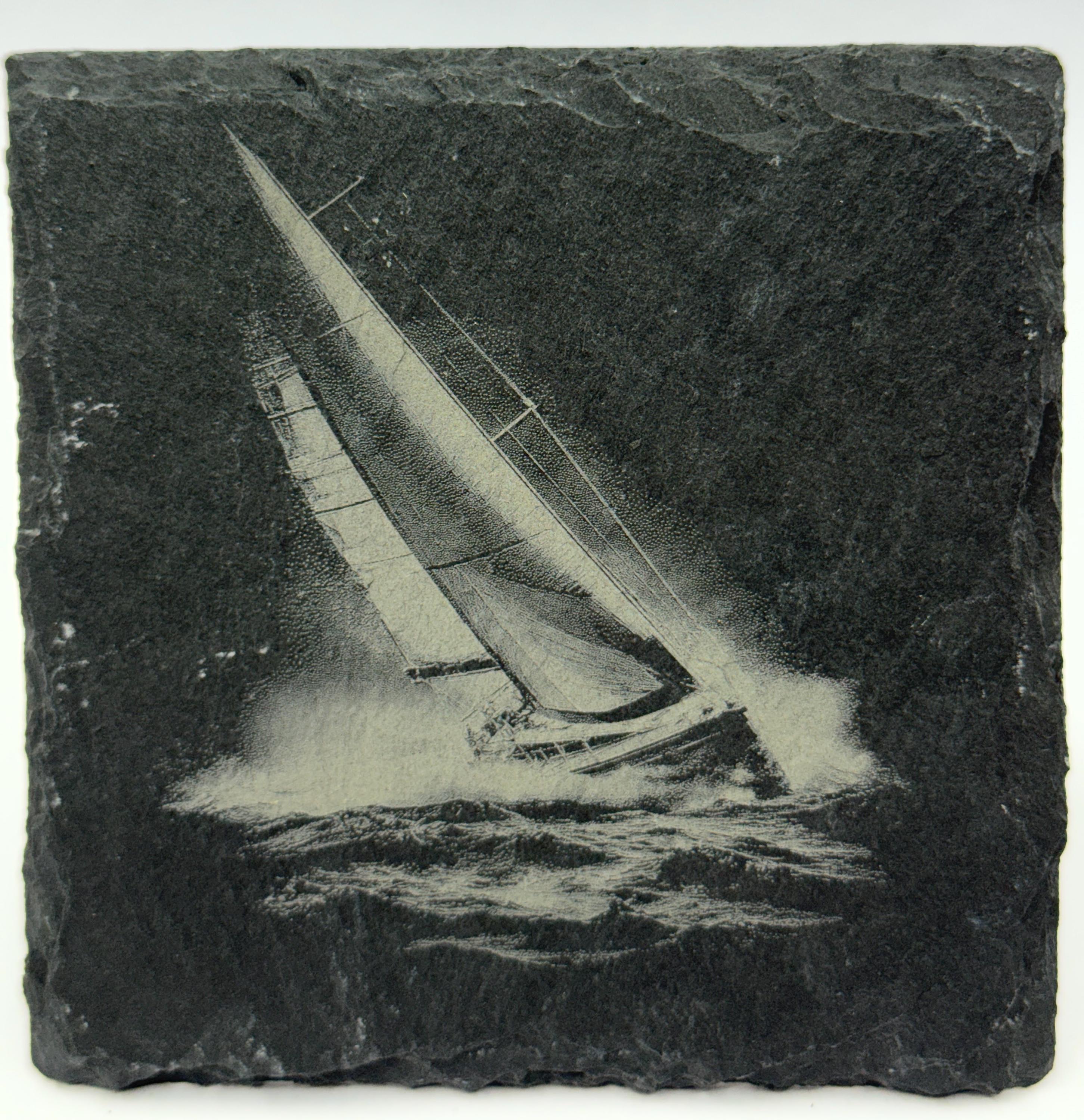 Sailboat Slate Coaster Set – Engraved Nautical Sailing Art (4 Pack)