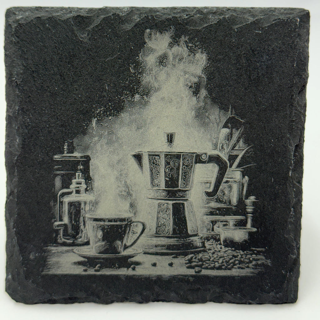Cozy Coffee Scene Slate Coasters – Set of 4 Caffeine Lover Gift
