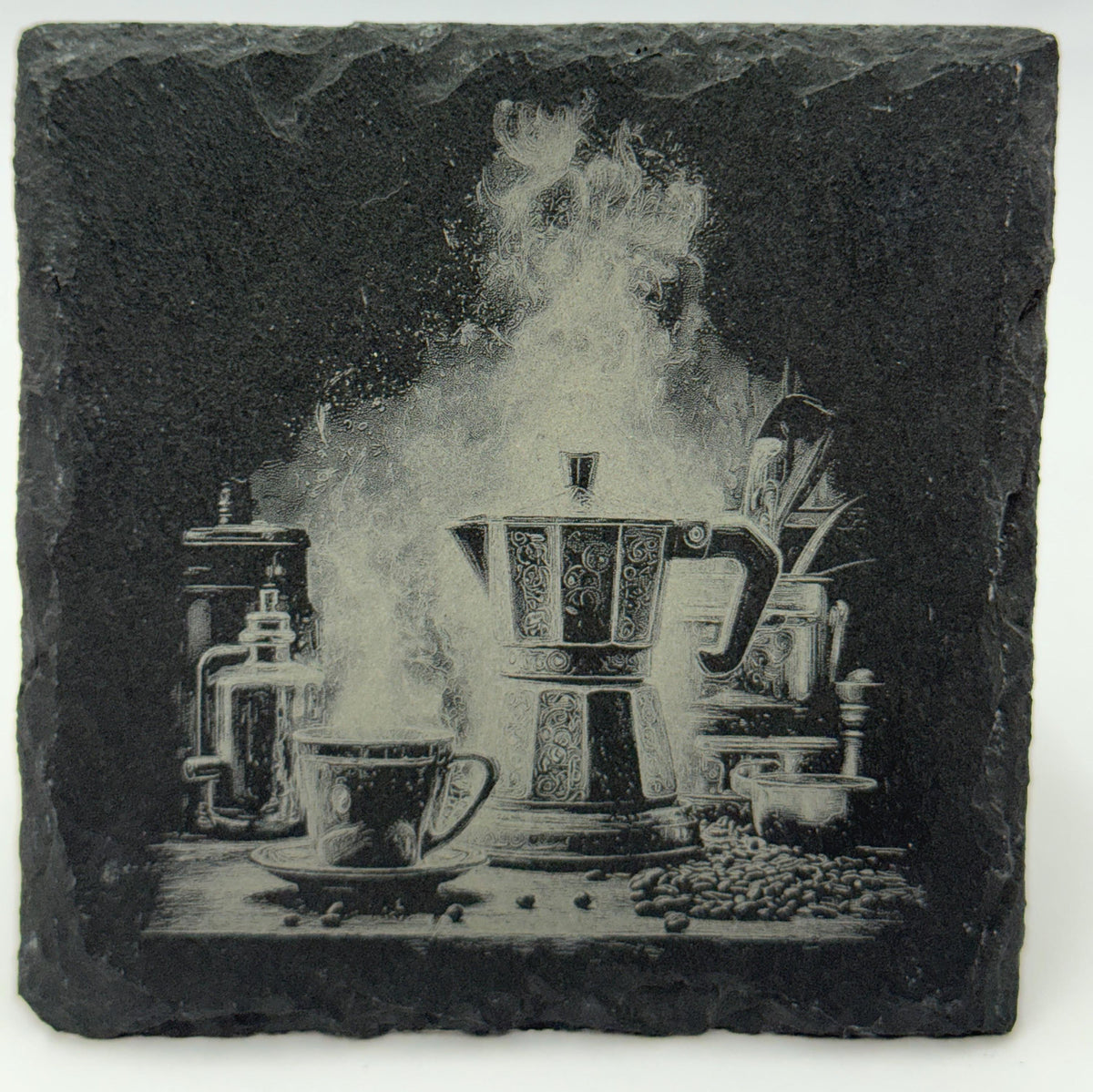 Cozy Coffee Scene Slate Coasters – Set of 4 Caffeine Lover Gift