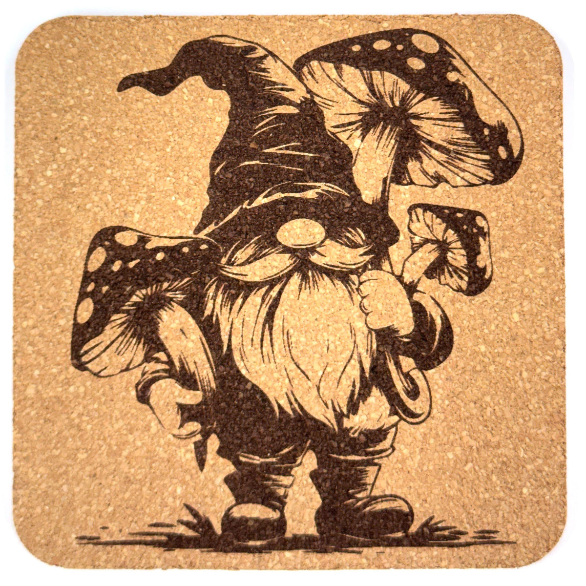 Whimsical Gnome Coaster Set (4-Pack) – Forest Gnomes with Mushrooms