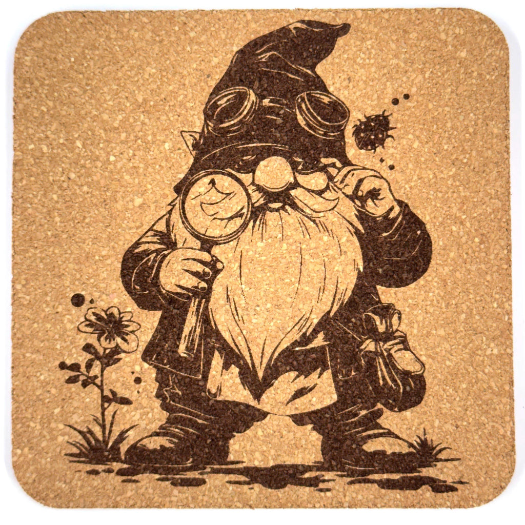 Gnome Coaster Set (4-Pack) – Whimsical Engraved Designs Inspired by Forest Folklore