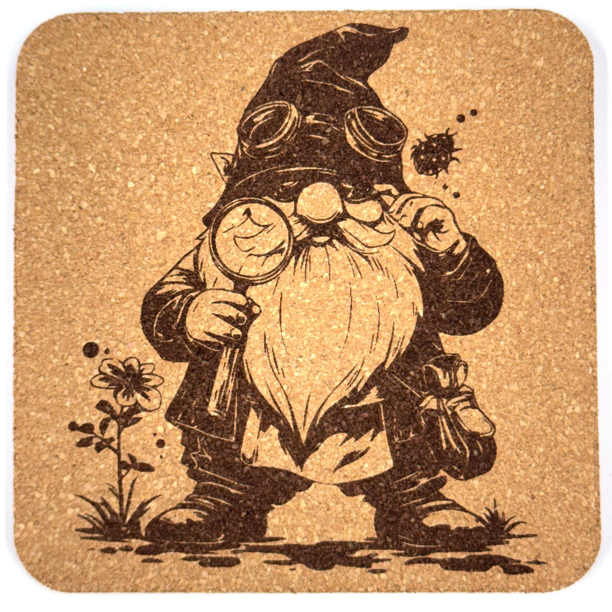 Gnome Coaster Set (4-Pack) – Whimsical Engraved Designs Inspired by Forest Folklore