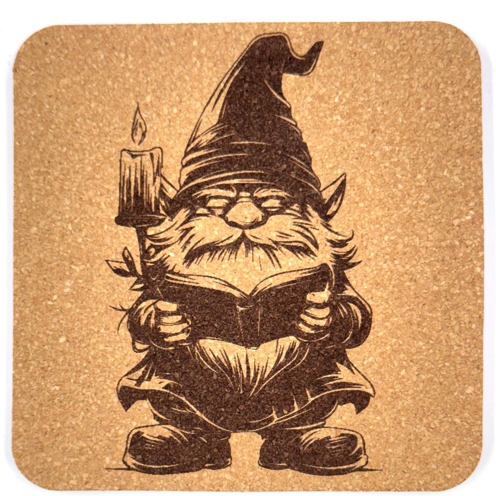 Gnome Coaster Set (4-Pack) – Whimsical Engraved Designs Inspired by Forest Folklore