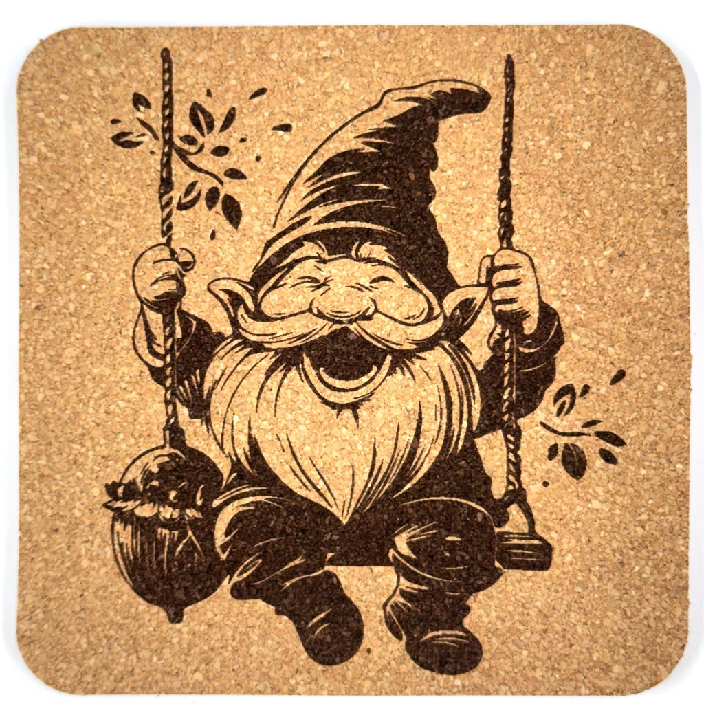 Gnome Coasters Set (4-Pack) – Whimsical Engraved Scenes Inspired by Woodland Folklore