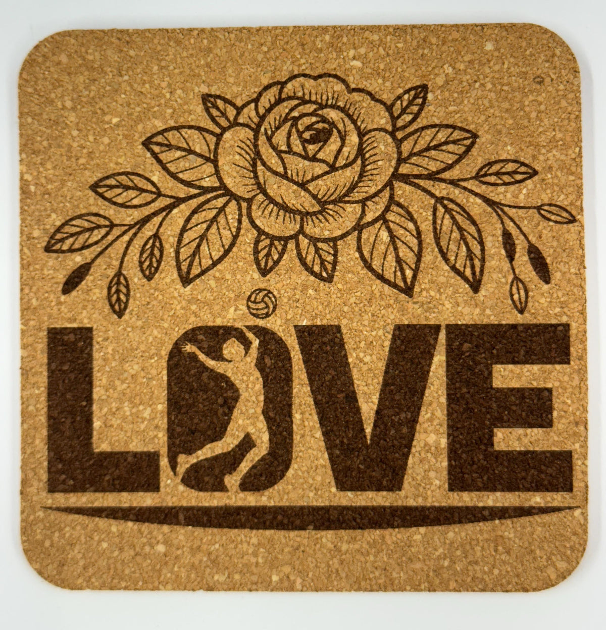 Volleyball Cork Coaster Set – Laser Engraved Sports Gift for Players, Coaches & Fans – 4-Pack
