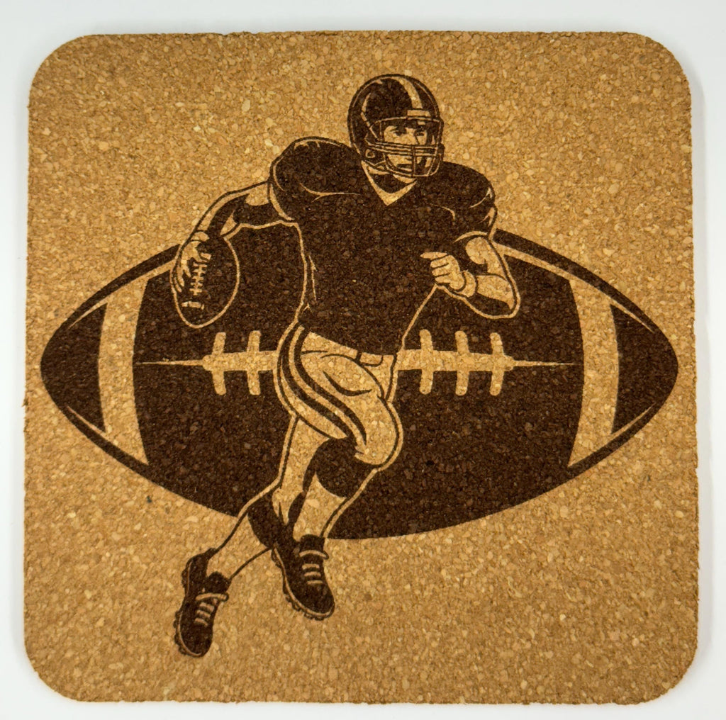 Football Cork Coaster Set – Laser Engraved Sports Coasters for Players & Fans – 4-Pack