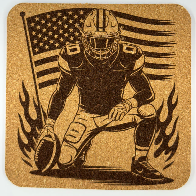 Football Flames Cork Coaster Set – High-Energy Laser Engraved Sports 4-Pack
