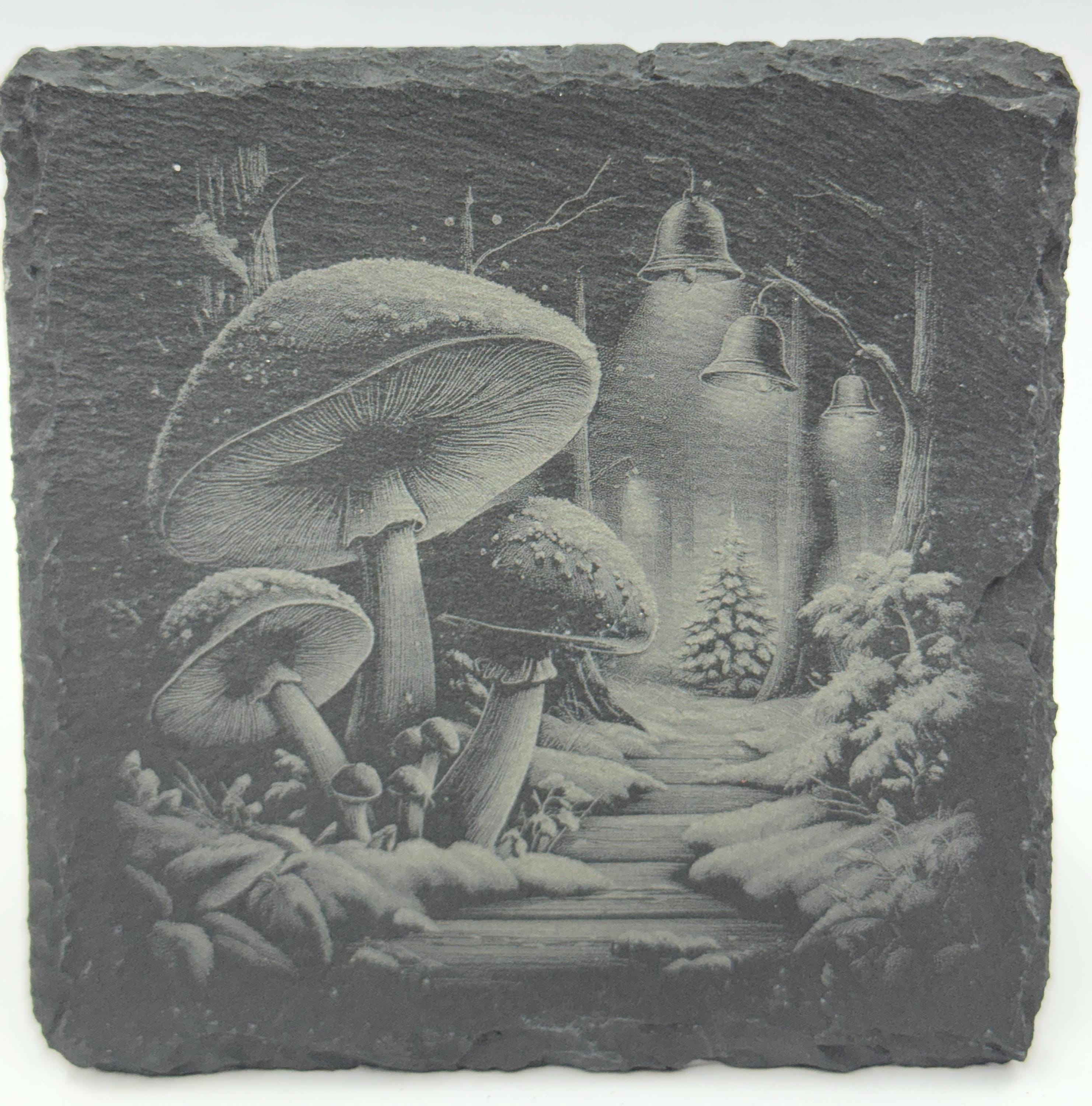 Enchanted Mushroom Forest Slate Coaster Set – Fairy Woodland Fantasy Art (4 Pack)
