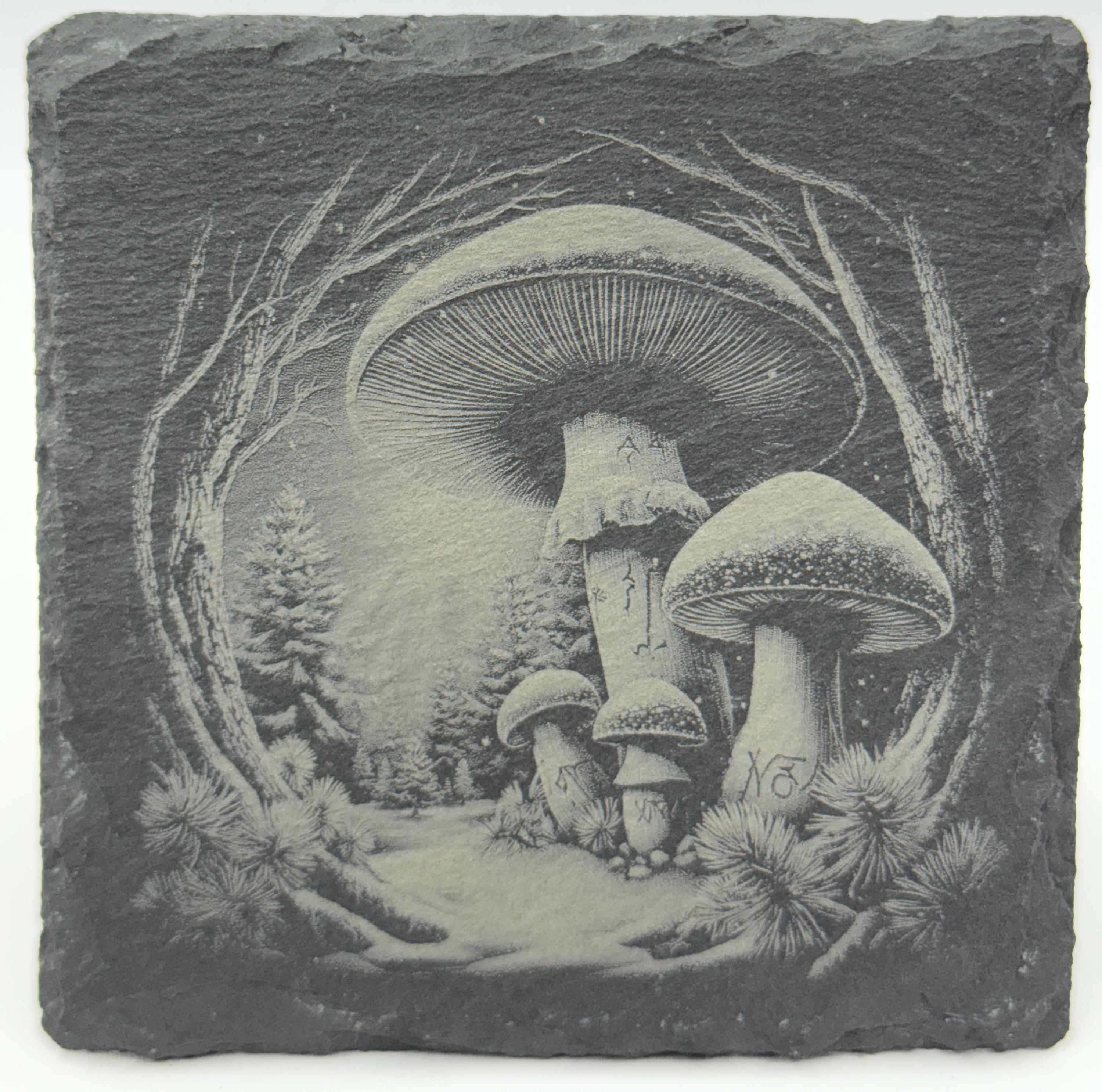 Enchanted Mushroom Forest Slate Coaster Set – Fairy Woodland Fantasy Art (4 Pack)