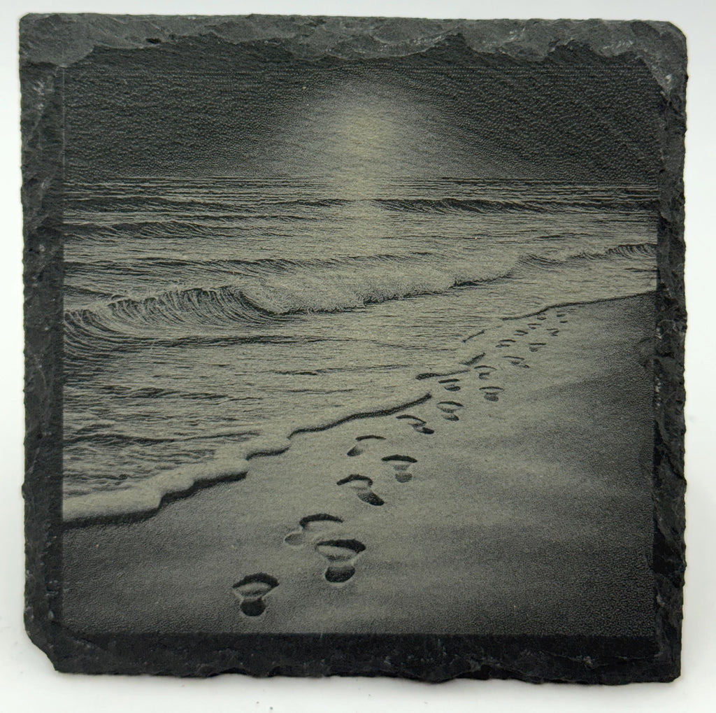 Coastal Beach Slate Coaster Set – Engraved Ocean Scenes & Shoreline Art (4 Pack)