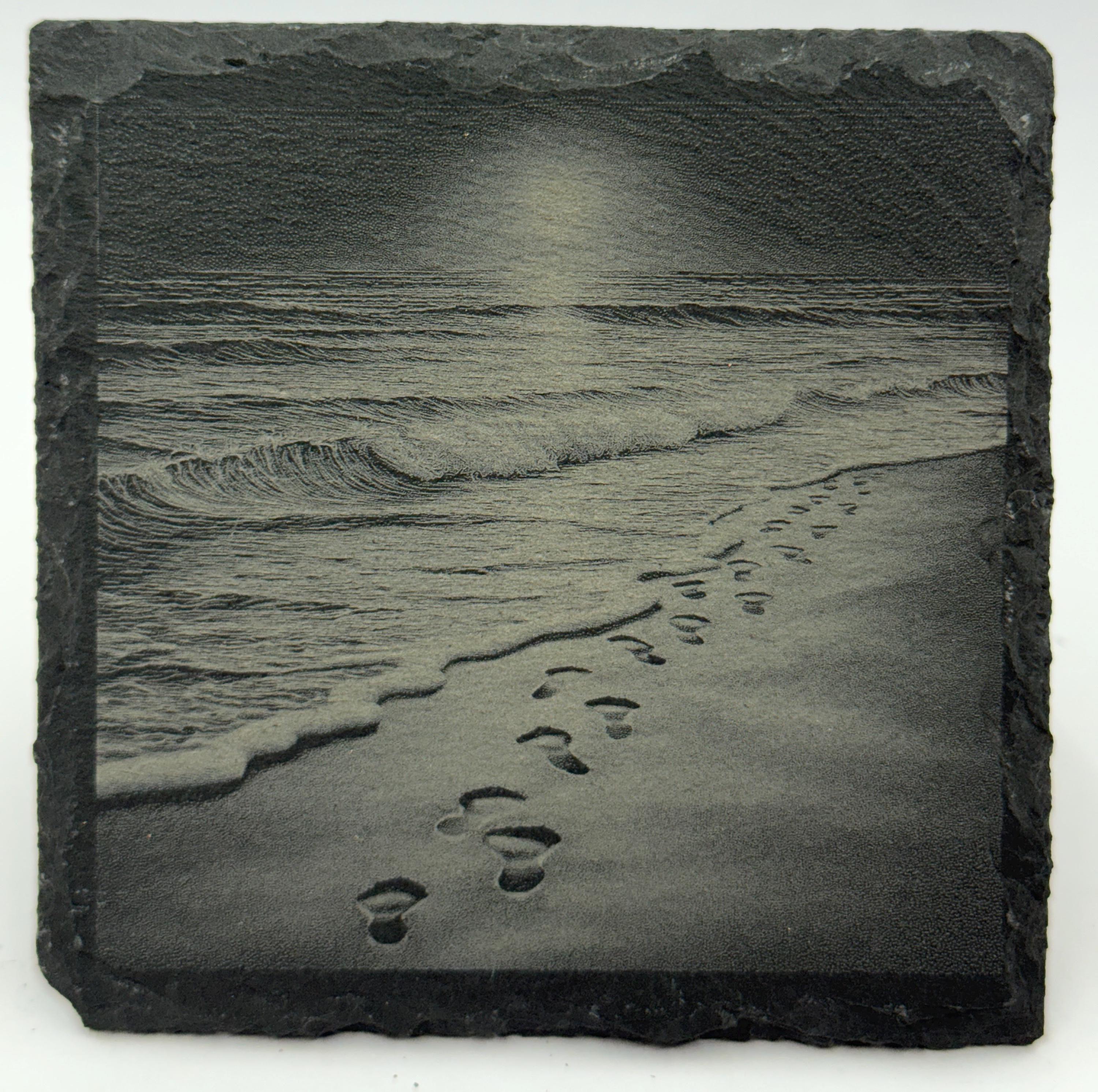 Coastal Beach Slate Coaster Set – Engraved Ocean Scenes & Shoreline Art (4 Pack)