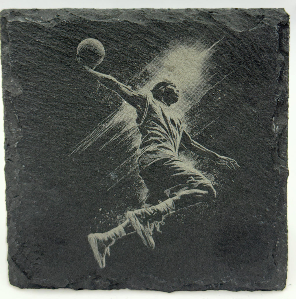 Basketball Slate Coaster Set – Engraved Action Player Designs (4 Pack)