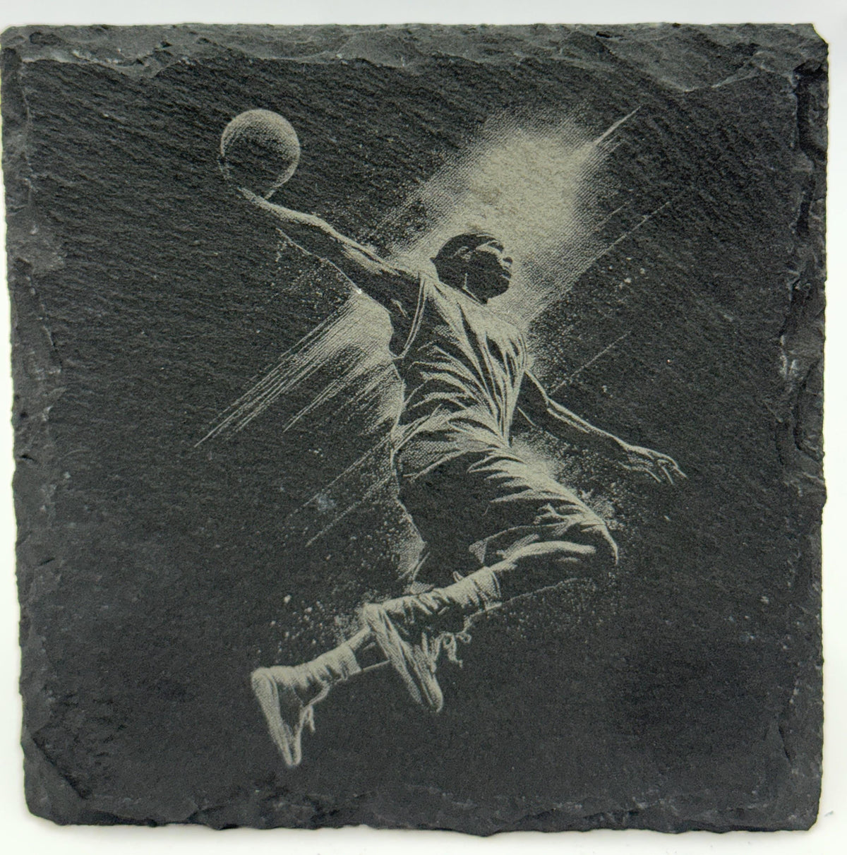 Basketball Slate Coaster Set – Engraved Action Player Designs (4 Pack)
