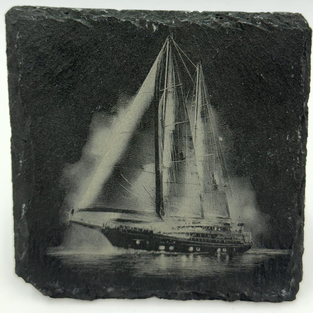 Sailboat Slate Coaster Set – Engraved Nautical Sailing Art (4 Pack)