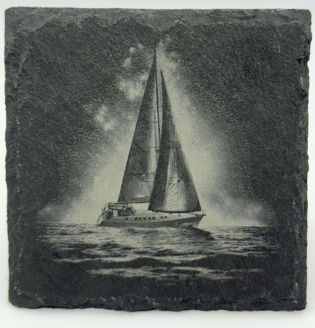 Sailboat Slate Coaster Set – Engraved Nautical Sailing Art (4 Pack)
