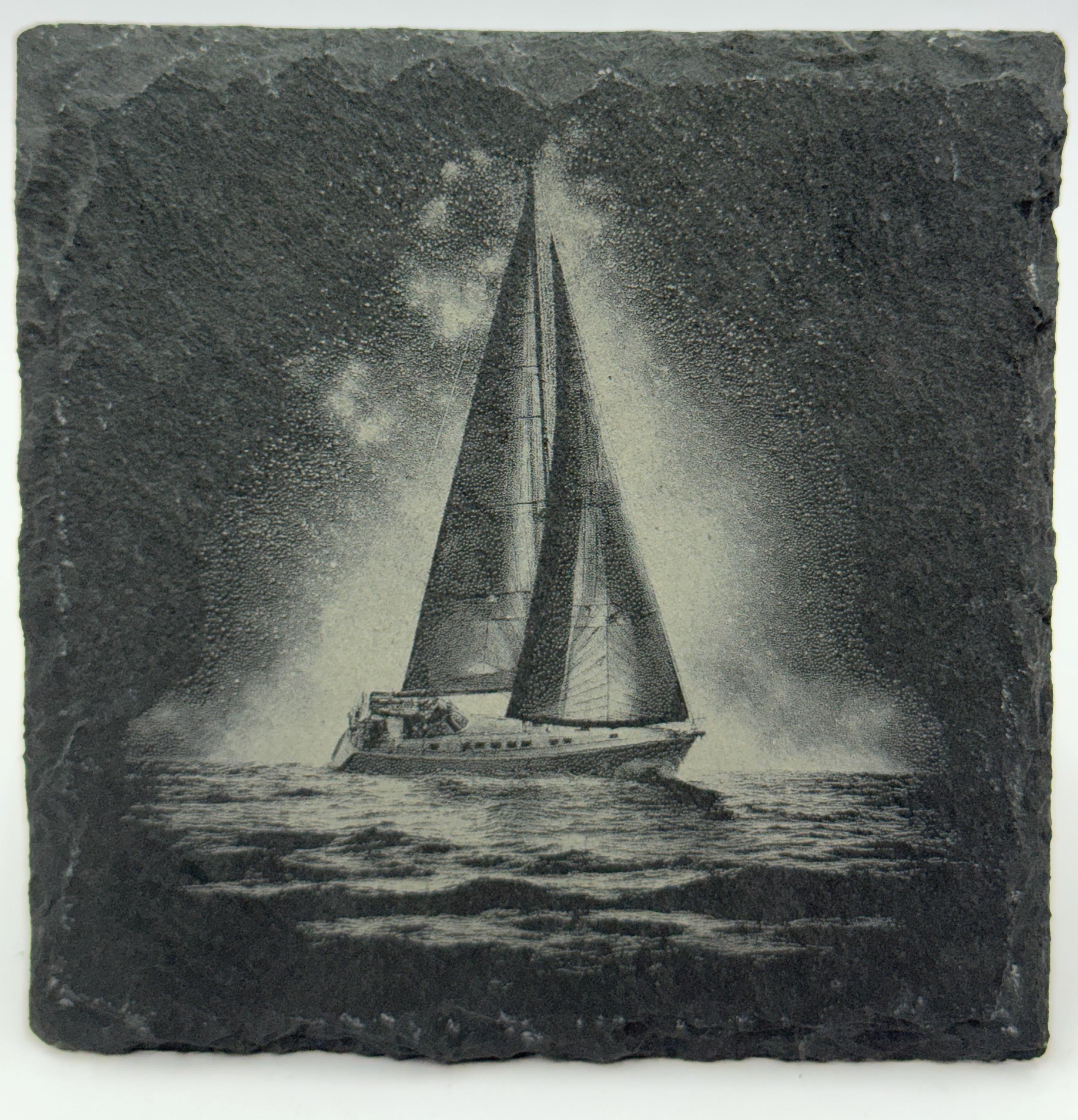 Sailboat Slate Coaster Set – Engraved Nautical Sailing Art (4 Pack)