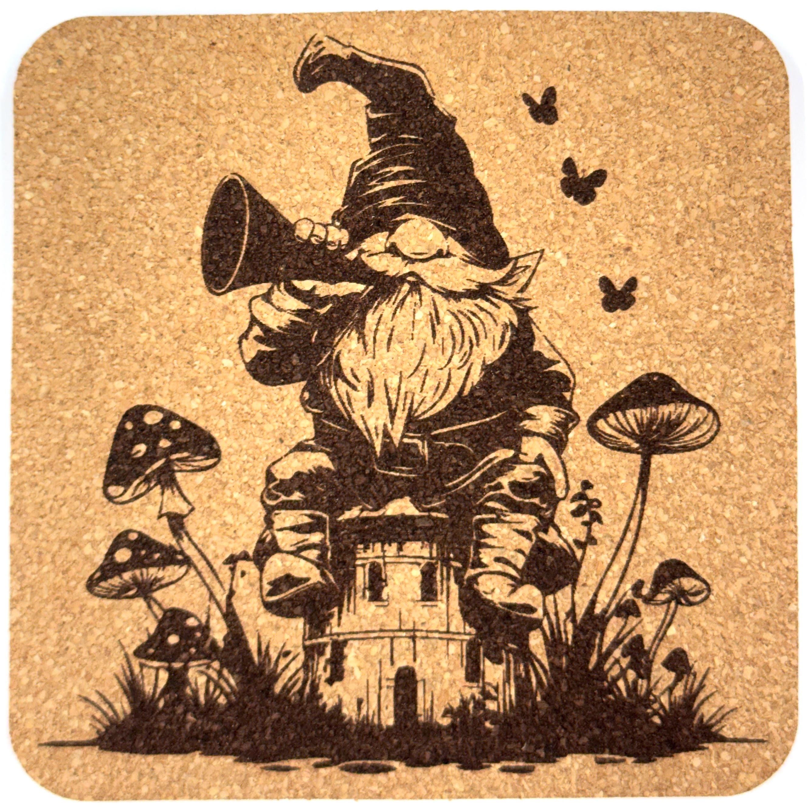 Whimsical Gnome Coaster Set (4-Pack) – Forest Gnomes with Mushrooms