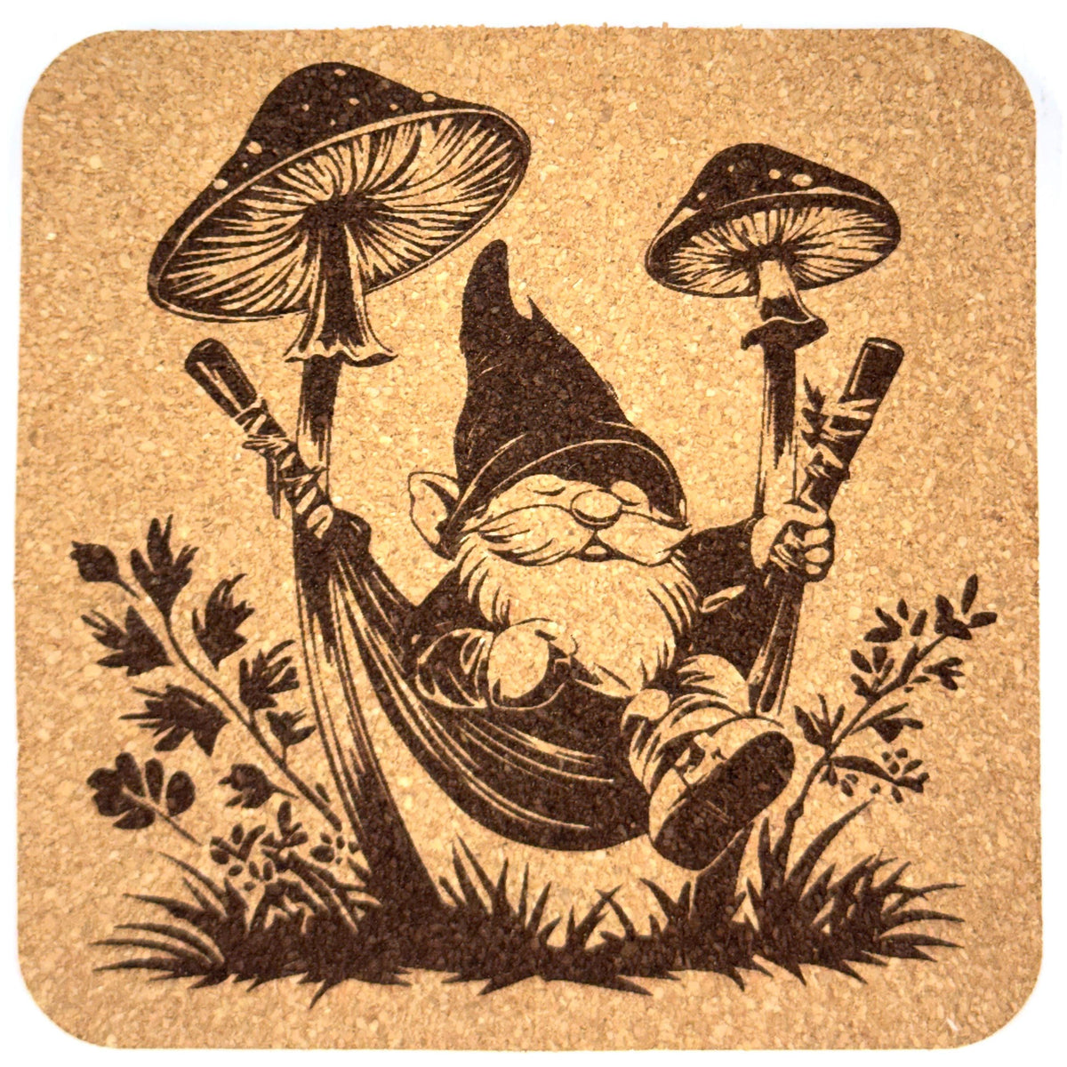 Whimsical Gnome Coaster Set (4-Pack) – Forest Gnomes with Mushrooms