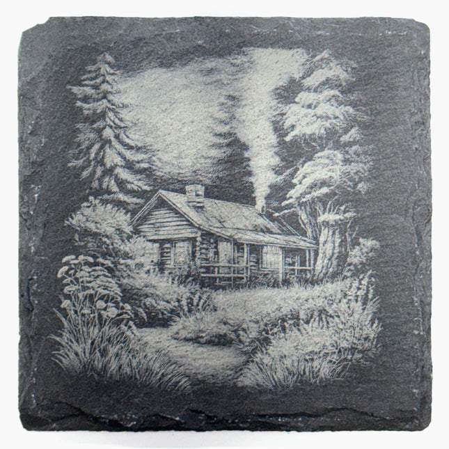 Woodland Forest Path Set of 4 Laser Engraved Nature Themed Slate Coasters