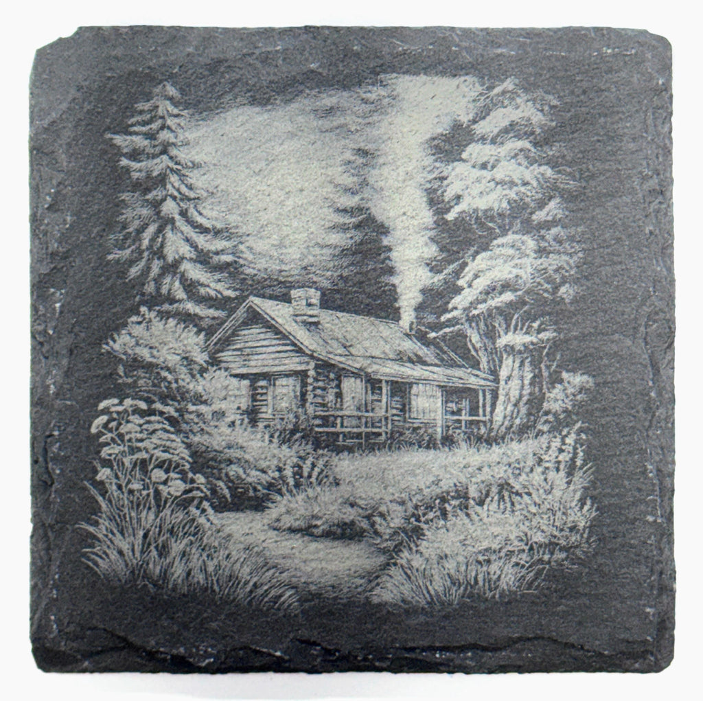 Woodland Forest Path Set of 4 Laser Engraved Nature Themed Slate Coasters