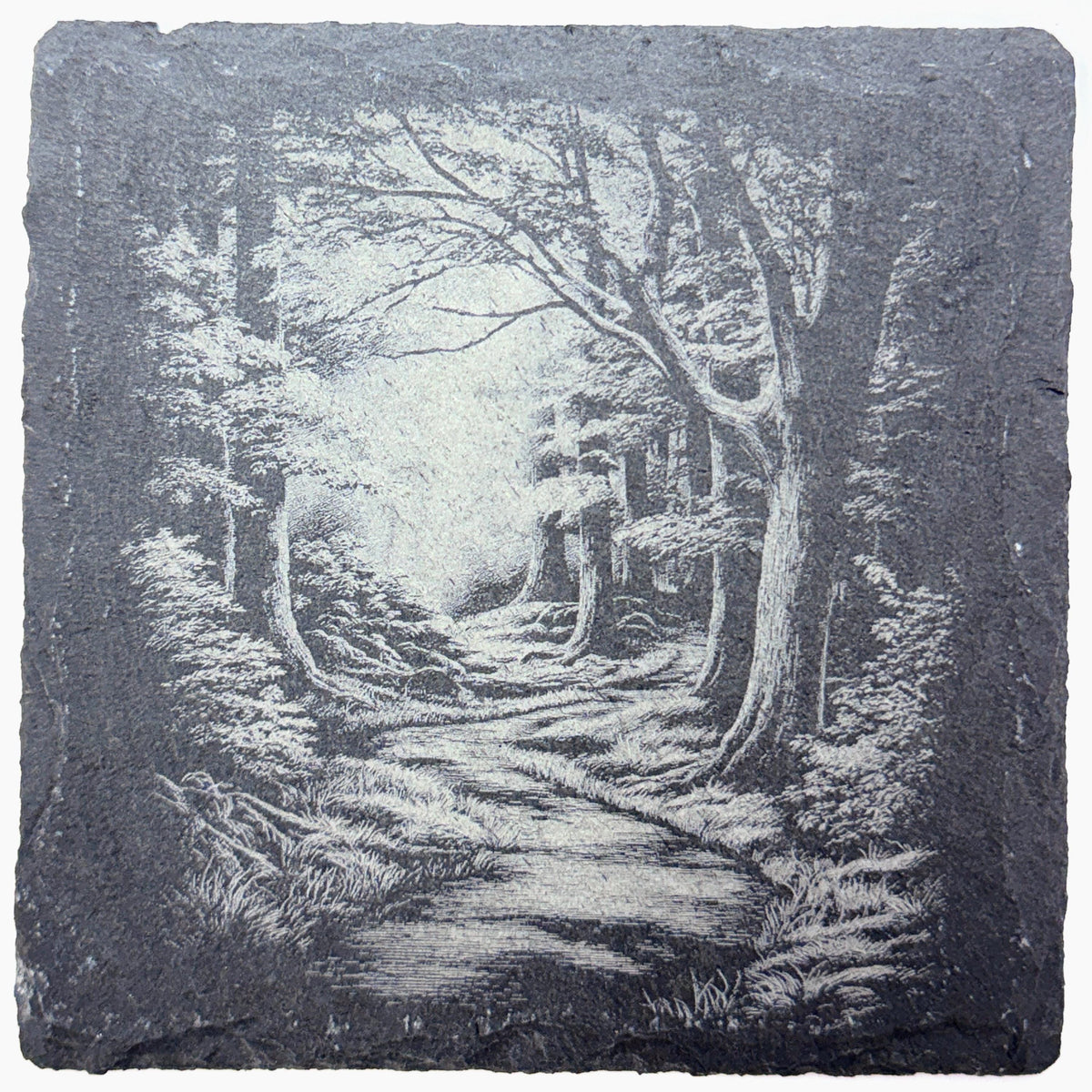 Woodland Forest Path Set of 4 Laser Engraved Nature Themed Slate Coasters