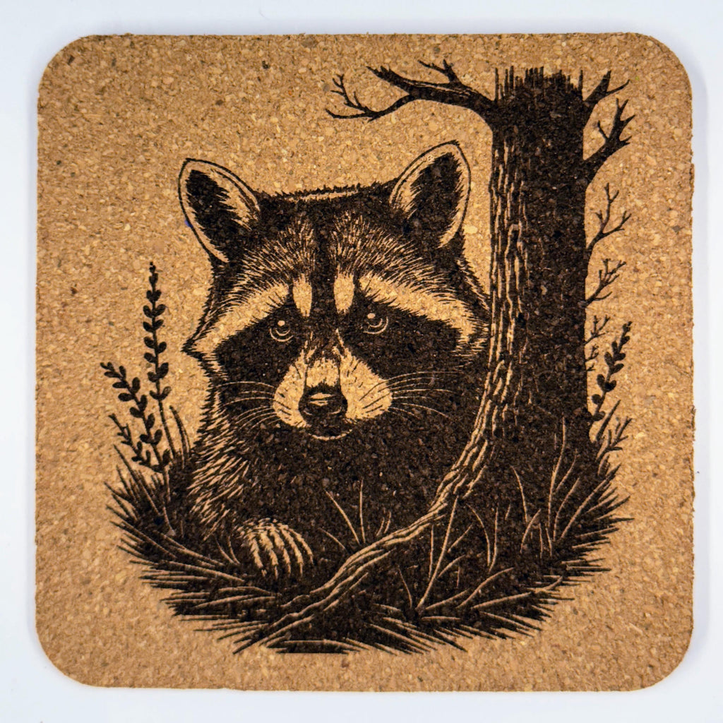Raccoon Cork Coasters – Rustic Woodland Animal Drink Coaster Set of 4