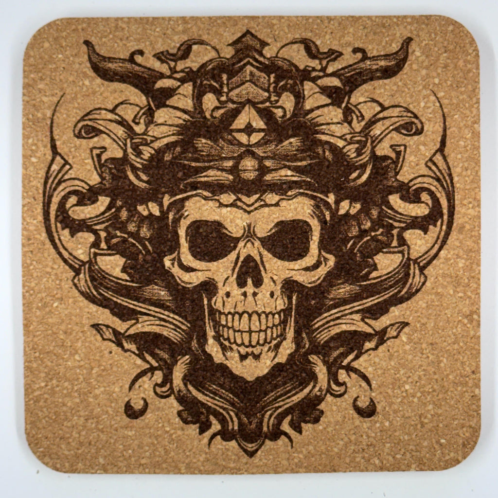 Skull Cork Coasters Set – Gothic Skull Art Drink Coasters – Dark Horror Home Decor (4 Pack)