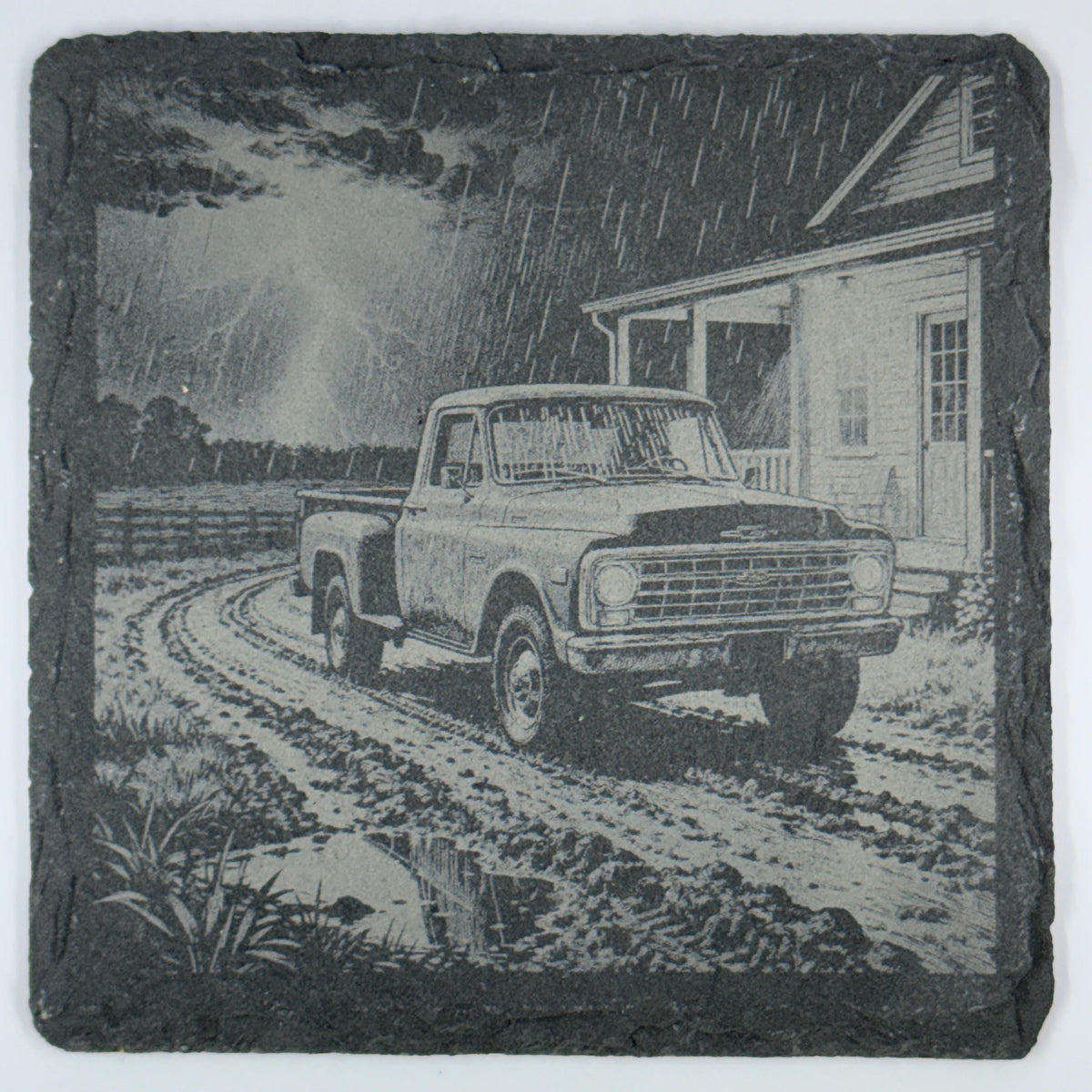 Vintage Pickup Truck Slate Coasters Set – Rustic Farm Truck Decor – Country Drink Coasters (4 Pack)