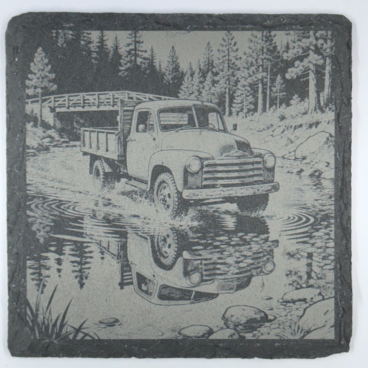 Vintage Pickup Truck Slate Coasters Set – Rustic Farm Truck Decor – Country Drink Coasters (4 Pack)