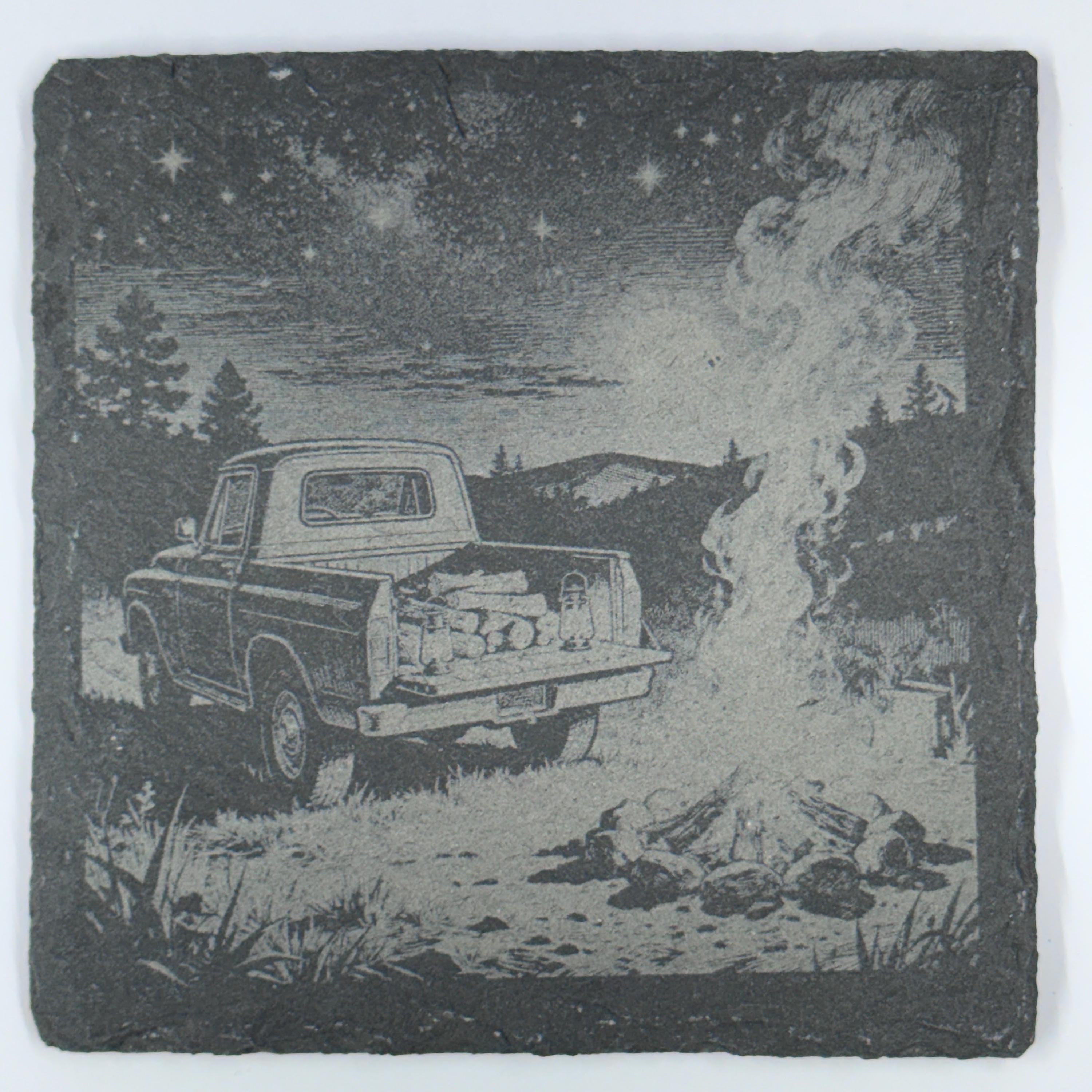 Vintage Pickup Truck Slate Coasters Set – Rustic Farm Truck Decor – Country Drink Coasters (4 Pack)