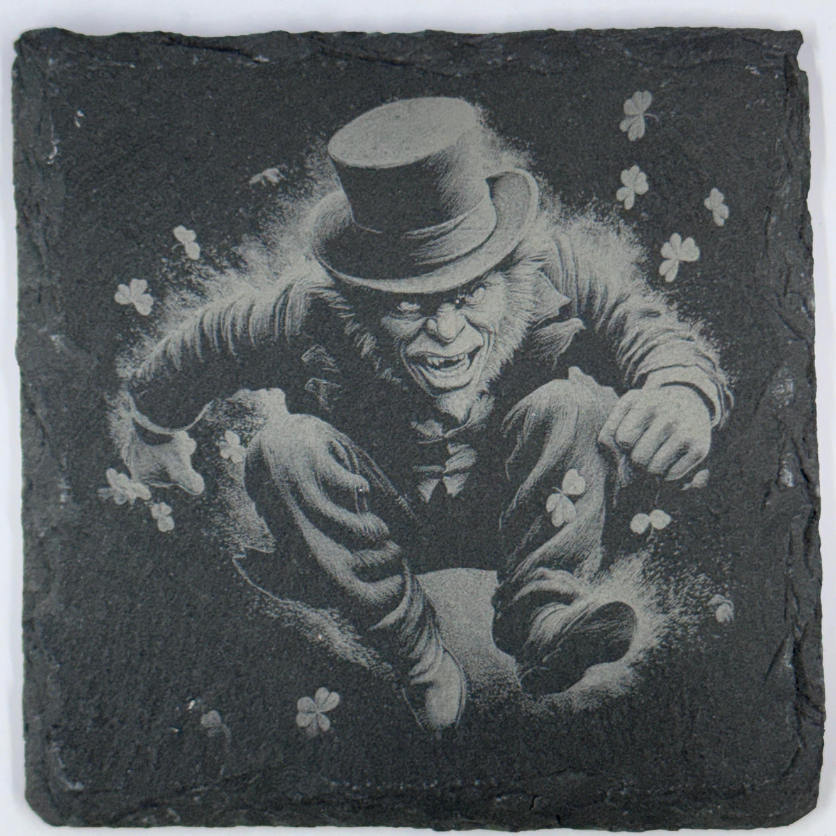Mean Leprechaun Slate Coasters Set – Dark St. Patrick’s Day Decor – Gothic Irish Drink Coasters (4 Pack)